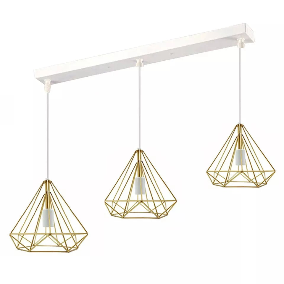 Modern Industrial 3-Head Diamond Cage Pendant Light Fixture for Home Decor