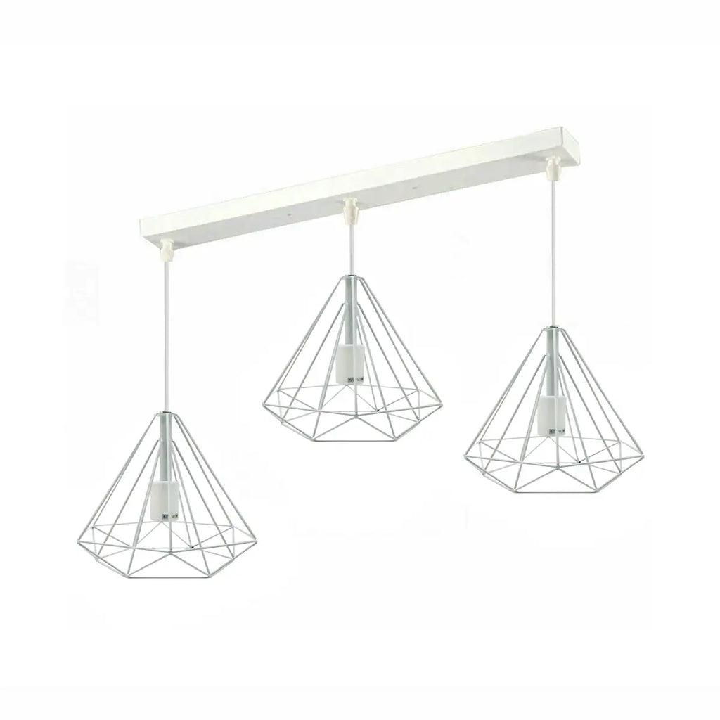 Modern Industrial 3-Head Diamond Cage Pendant Light Fixture for Home Decor