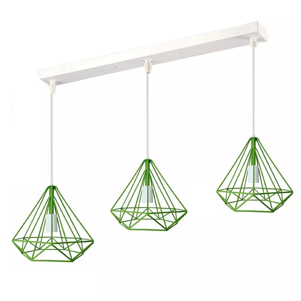 Modern Industrial 3-Head Diamond Cage Pendant Light Fixture for Home Decor