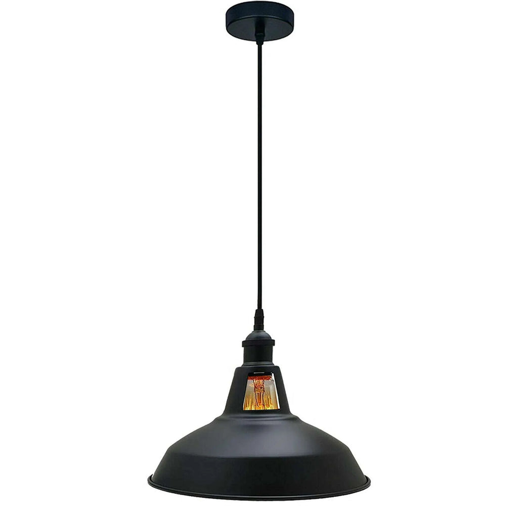 Vintage Industrial Hanging Ceiling Pendant Light Fixture, E27 Bulb Base, Dimmable Metal Shade