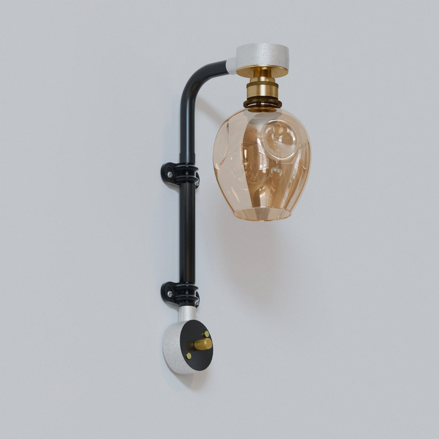 Industrial Retro Conduit Pipe Wall Light Kit with Glass Shade, E27 Bulb Base