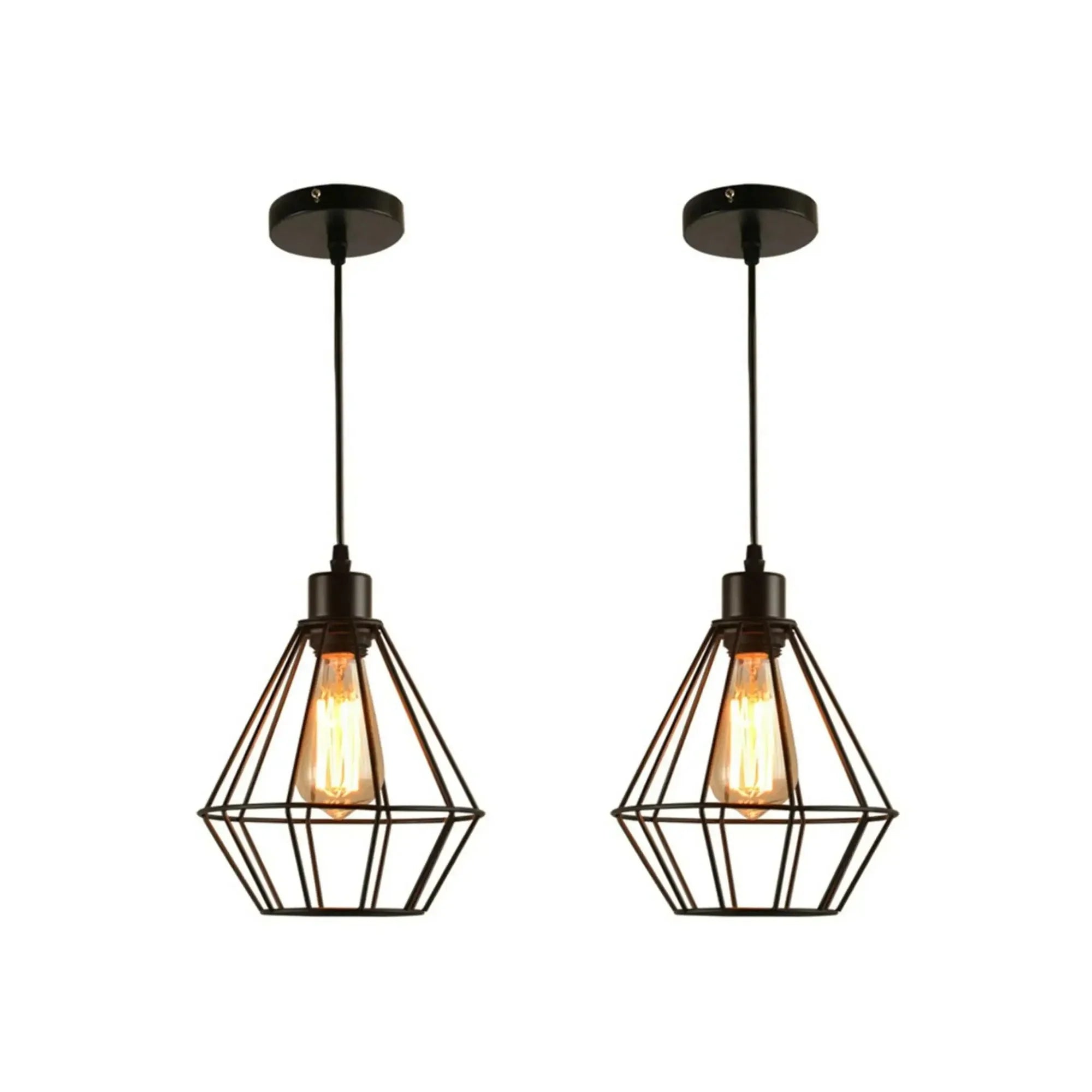 Industrial Black Metal Wire Cage Ceiling Pendant Light E27 Bulb Guard