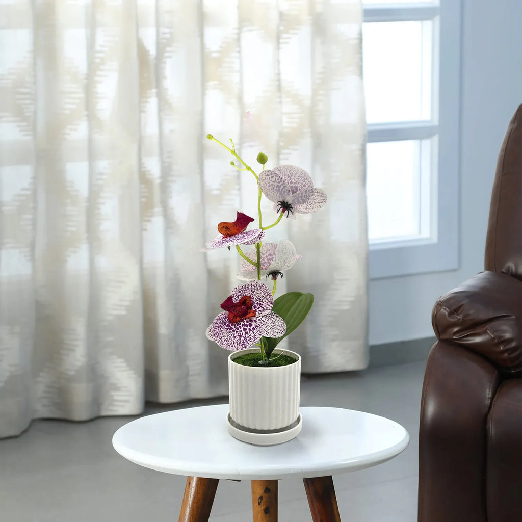 Artificial Orchid with Leaf Potted Plant for Interior Table Decoration~5657