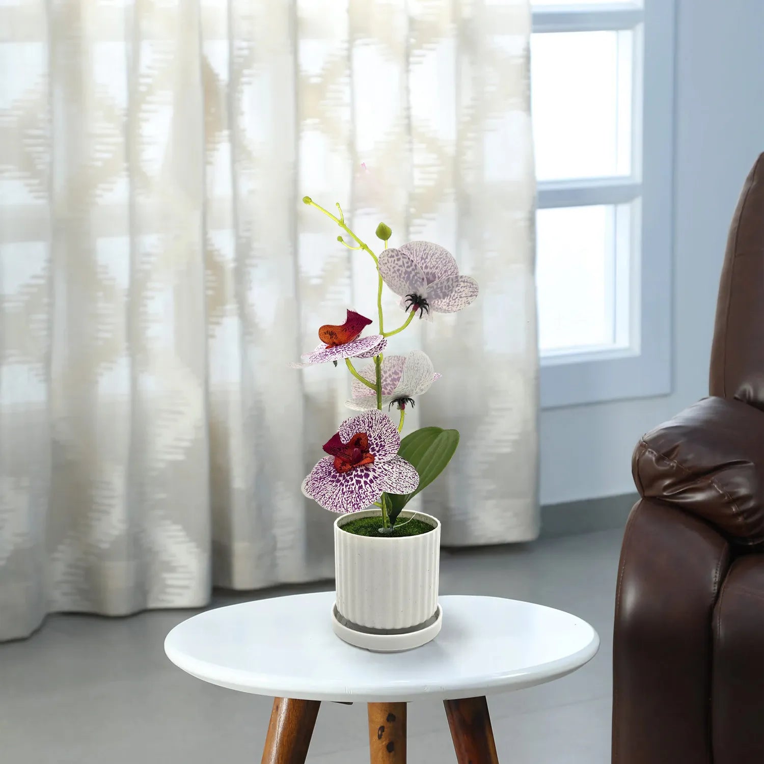 Artificial Orchid with Leaf Potted Plant for Interior Table Decoration~5657