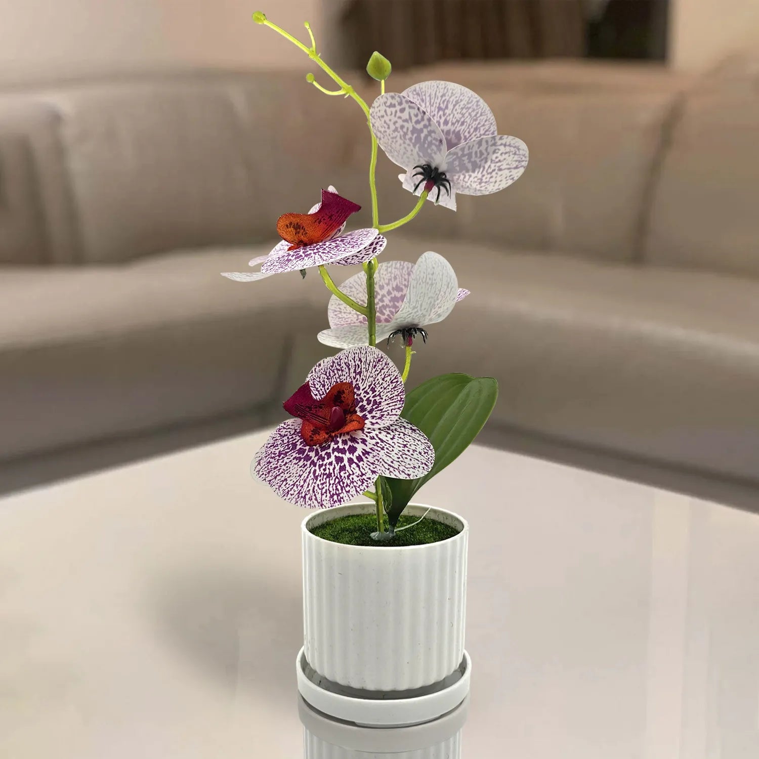 Artificial Orchid with Leaf Potted Plant for Interior Table Decoration~5657