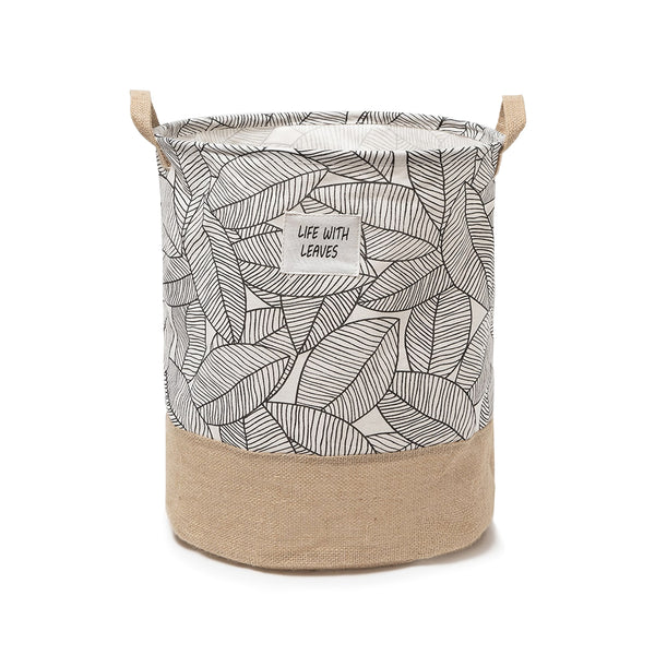 Large Capacity Foldable Cotton Laundry Basket Modern Leaves Print