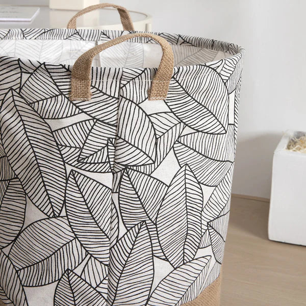 Large Capacity Foldable Cotton Laundry Basket Modern Leaves Print