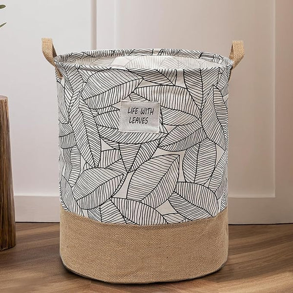 Foldable Leaves Cotton Laundry Basket Organizer for Dirty Clothes Home Storage