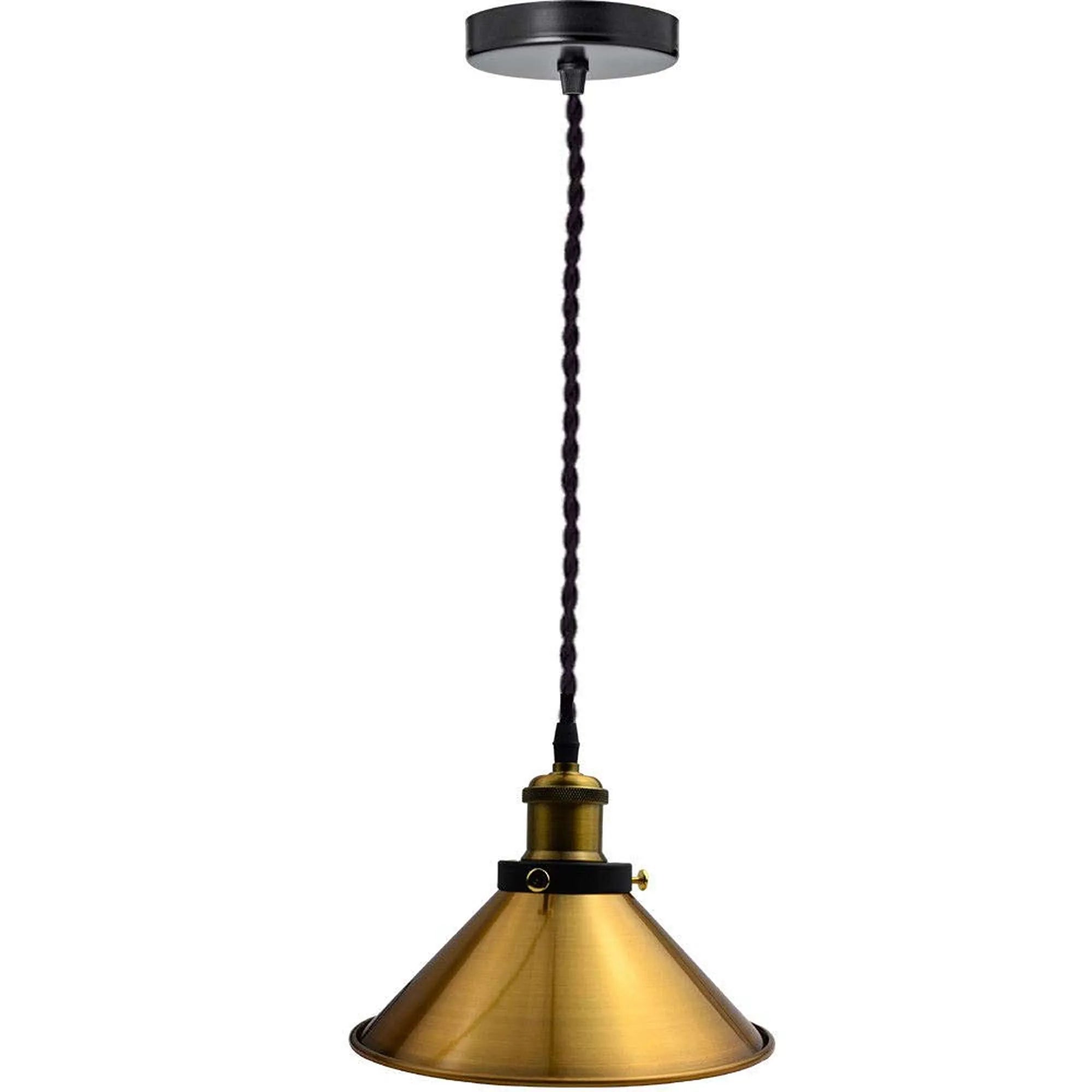 Vintage Industrial E27 Metal Cone Pendant Light with Twisted Cable