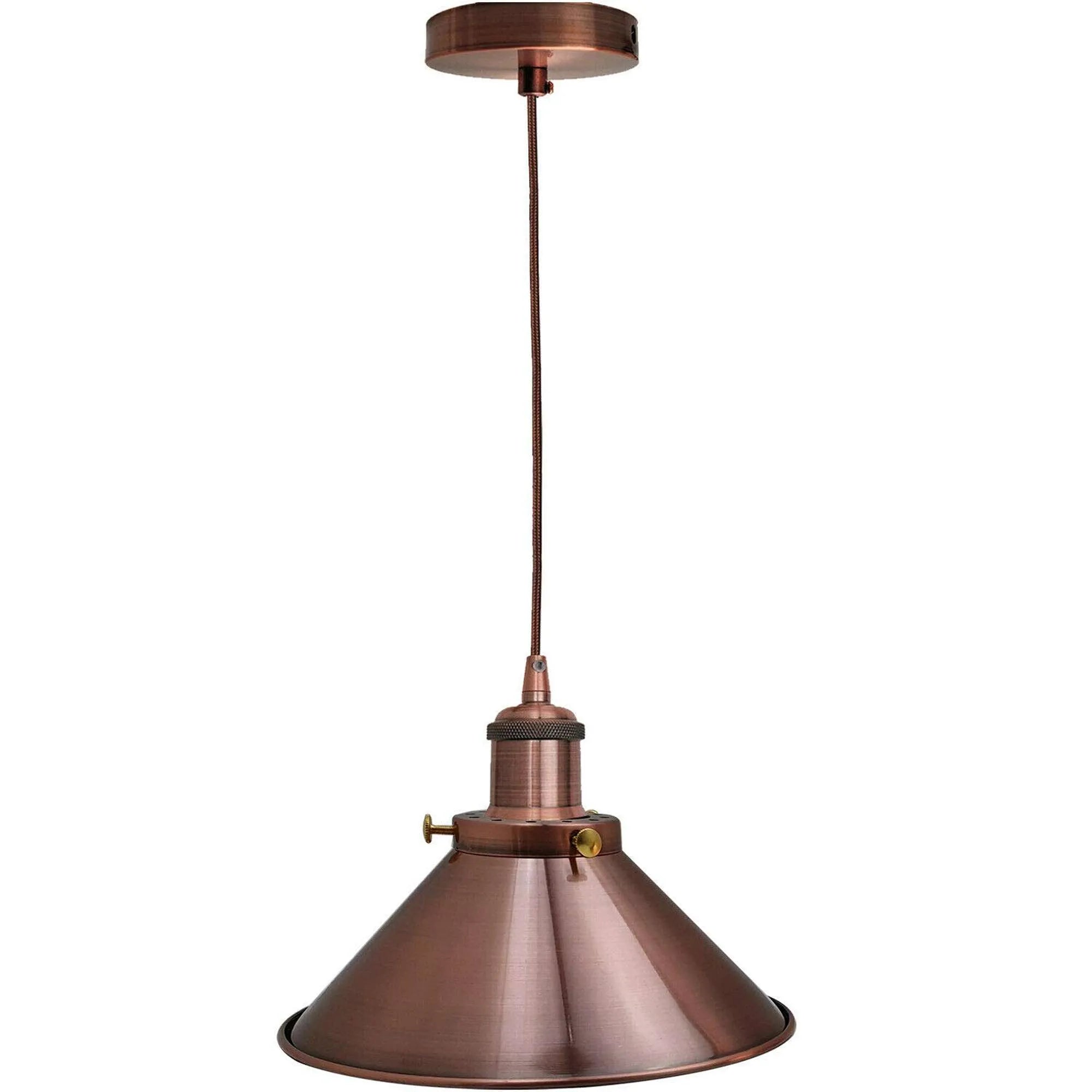 Vintage Industrial Metal Cone Pendant Light with Twisted Cable, E27 Socket