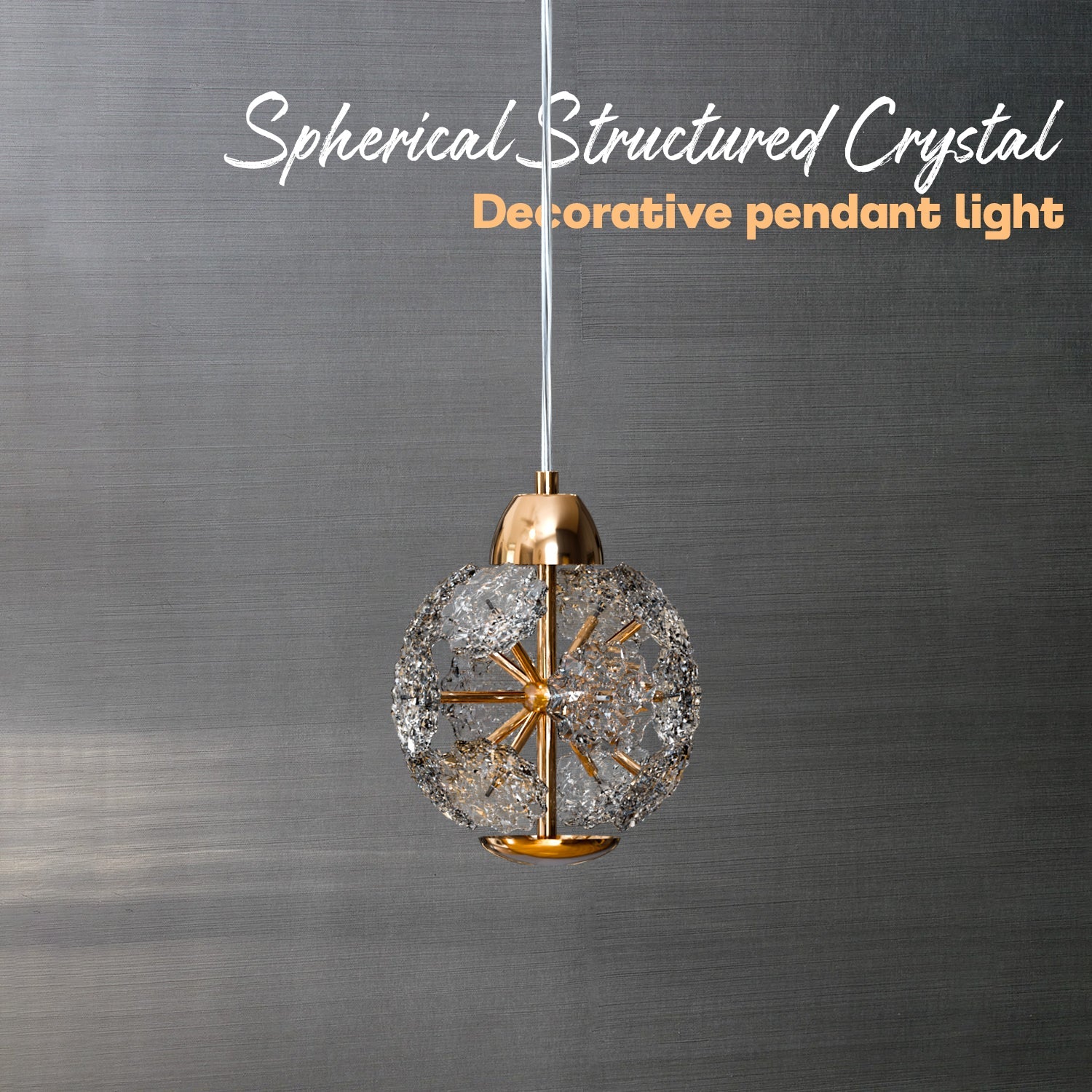 Modern Amber Crystal Glass Pendant Light Fixture with Adjustable Cable, E27 Base