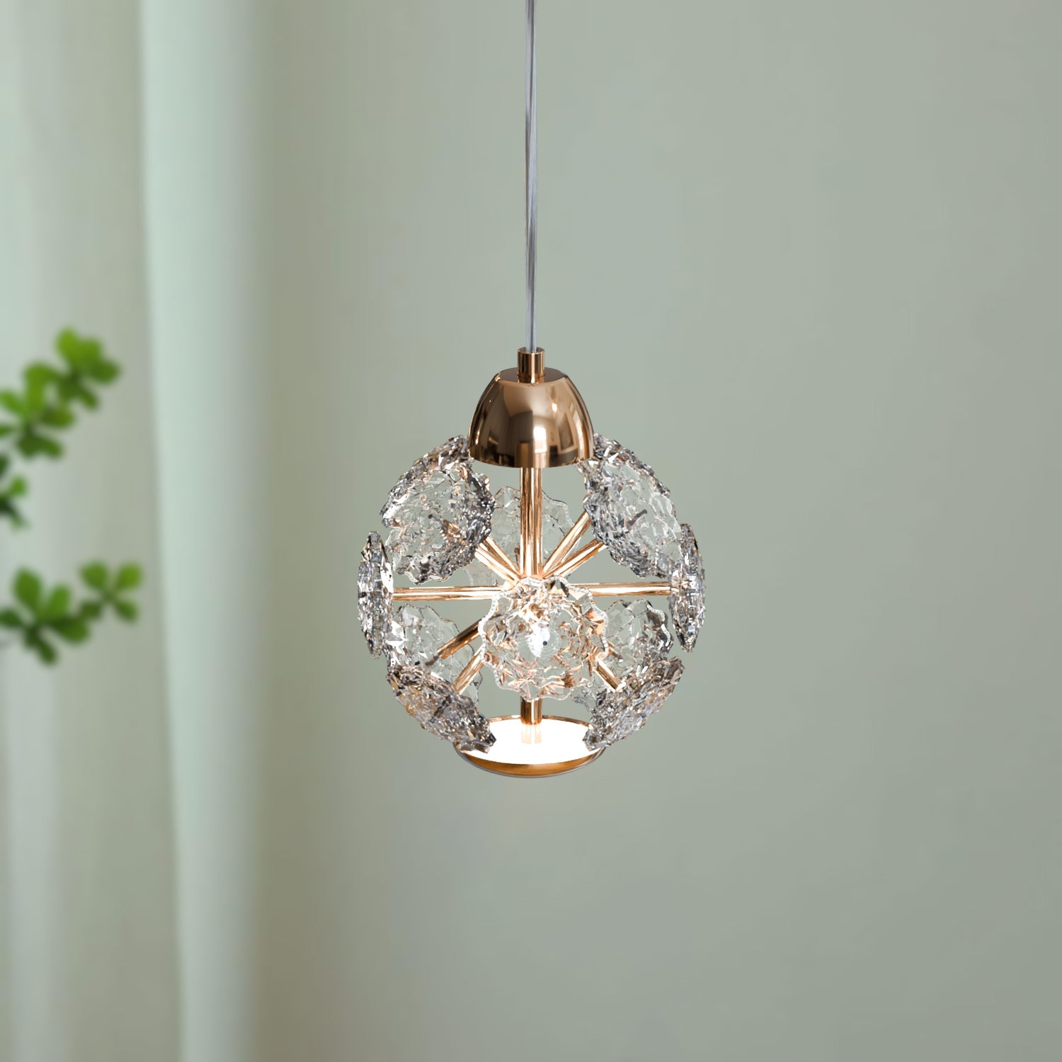 Modern Amber Crystal Glass Pendant Light Fixture with Adjustable Cable, E27 Base