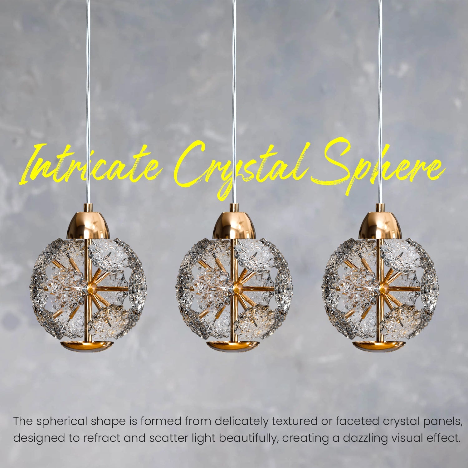 Modern Amber Crystal Glass Pendant Light Fixture with Adjustable Cable, E27 Base