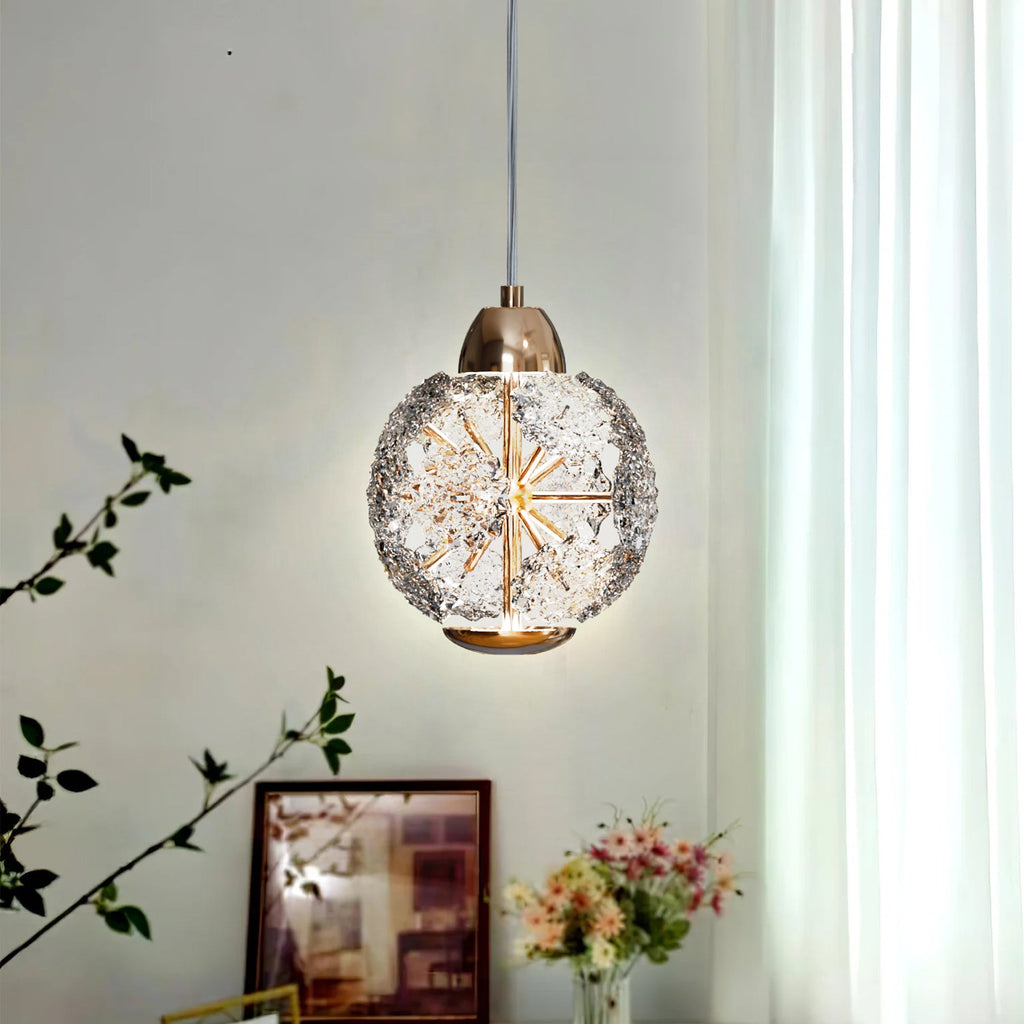Modern Amber Crystal Glass Pendant Light Fixture with Adjustable Cable, E27 Base