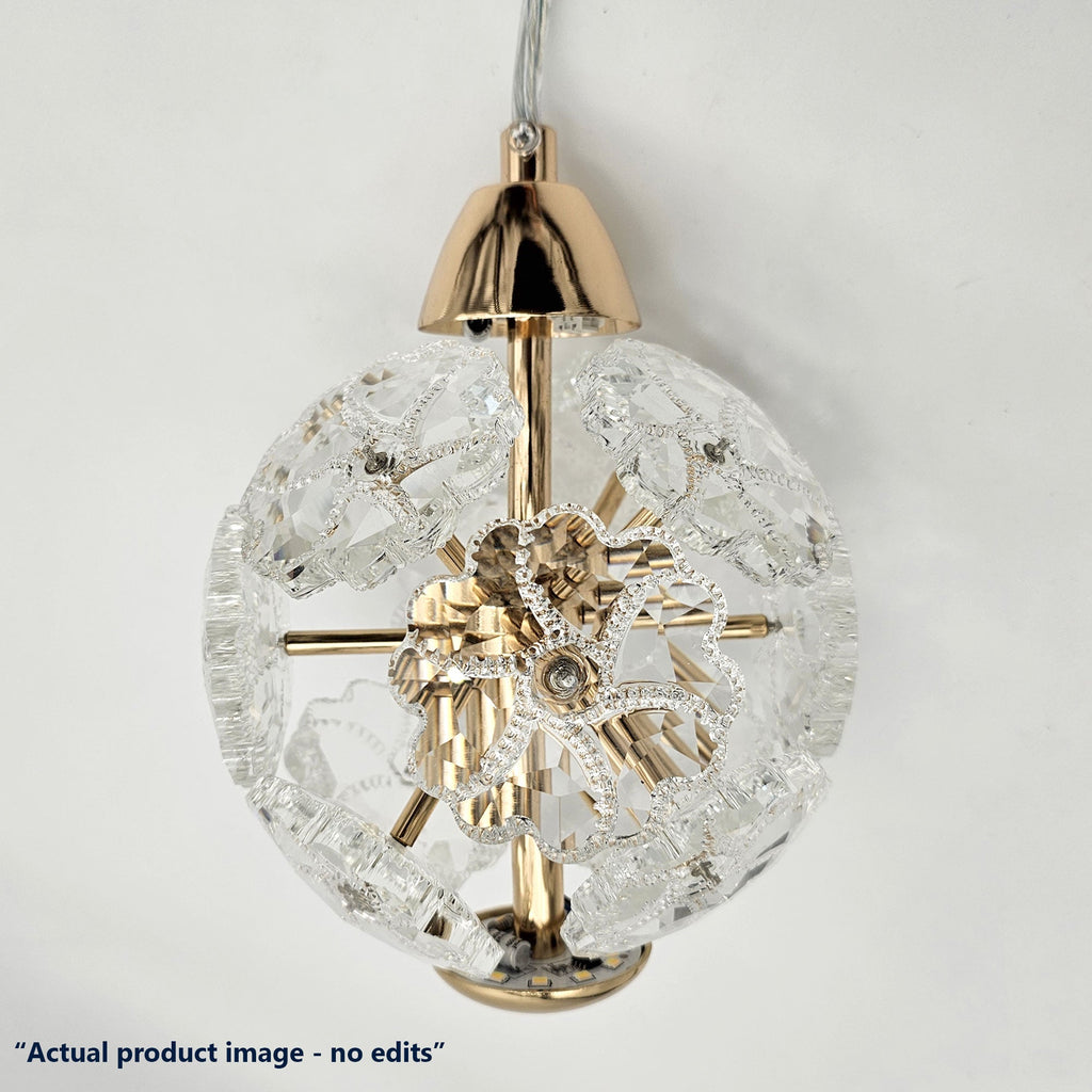 Modern Amber Crystal Glass Pendant Light Fixture with Adjustable Cable, E27 Base