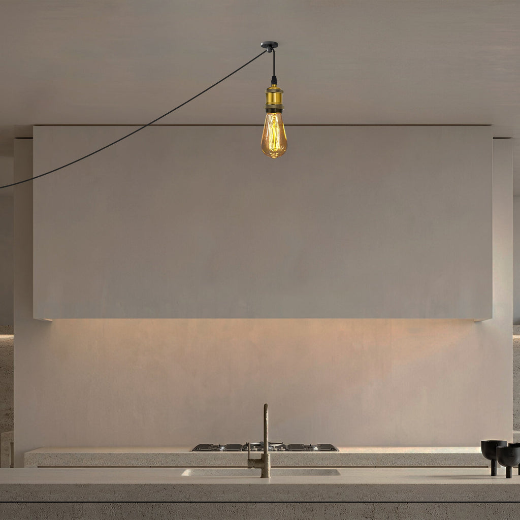 Vintage Plug-in Pendant Light with Adjustable Cable, Hook & Dimmer Switch