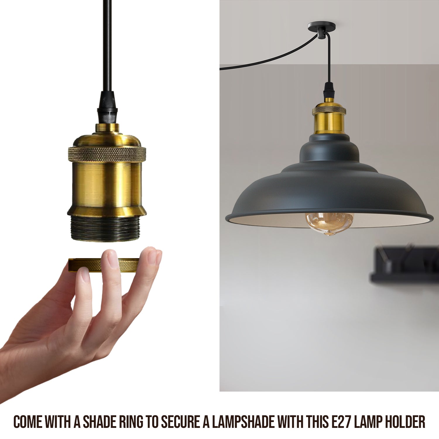 Vintage Style Plug-in Pendant Light with Adjustable Cable and Hook