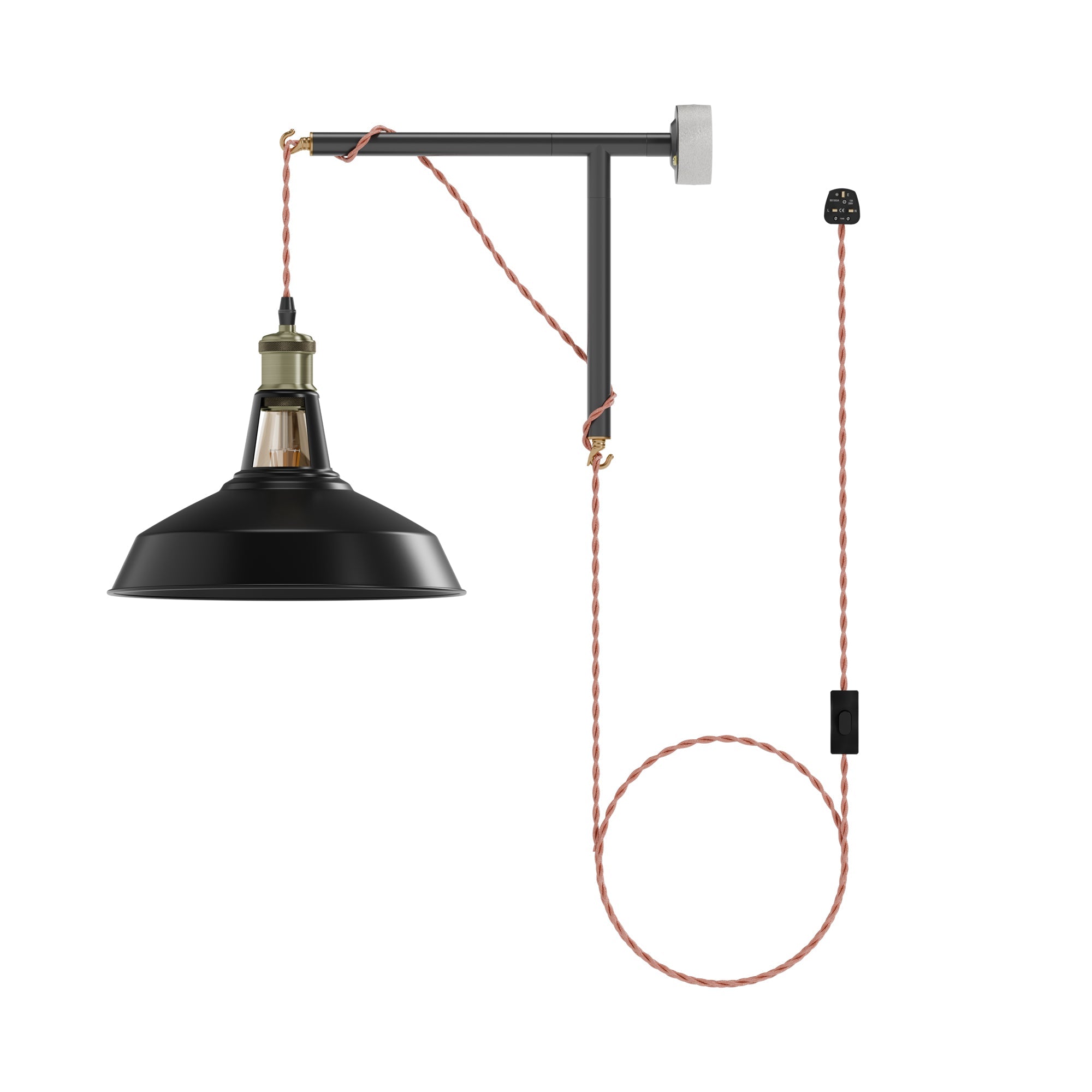 Industrial Black Metal Barn Shade Plug-in Wall Light Kit