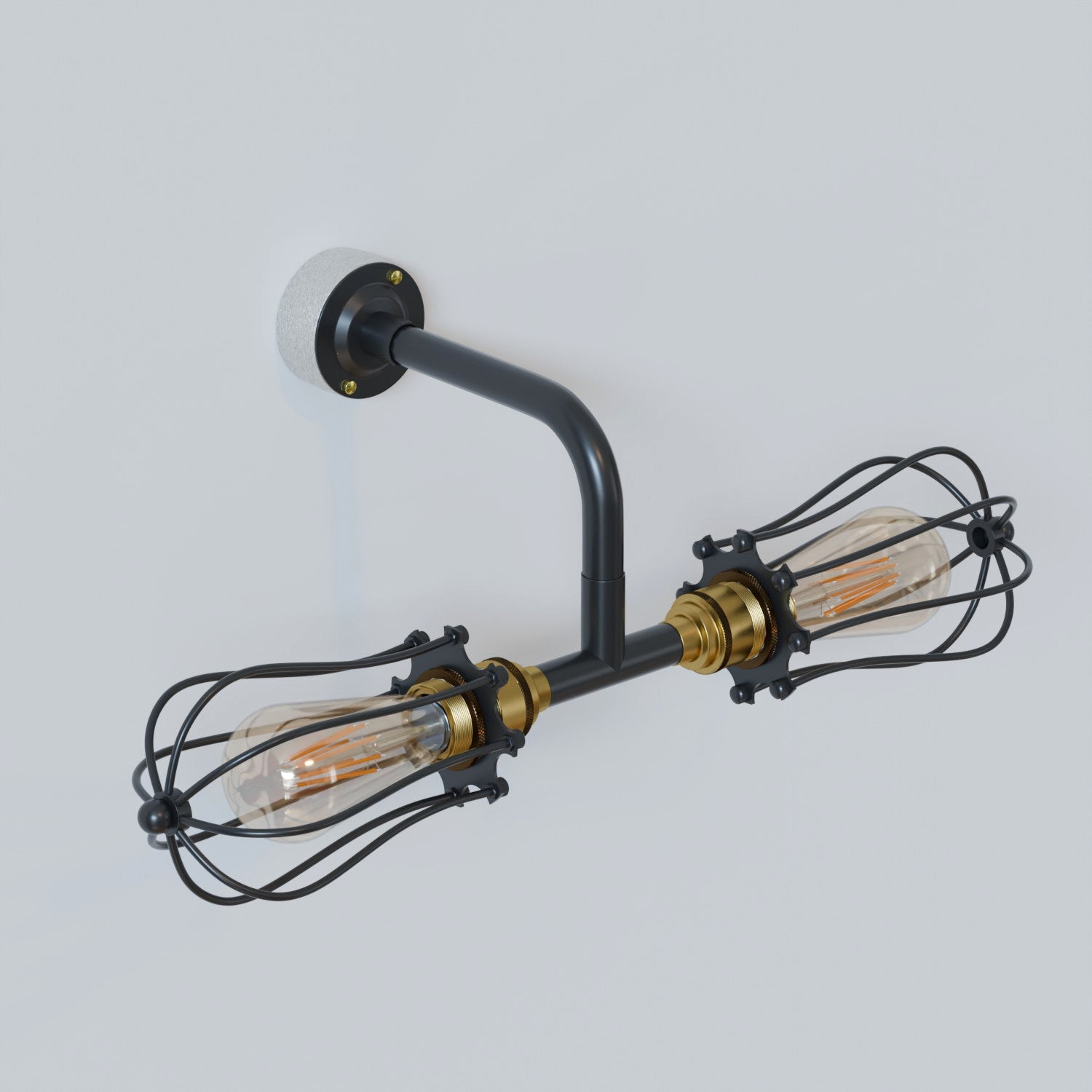 Industrial 2-Way Black Metal Cage Conduit Wall Light Fixture Kit
