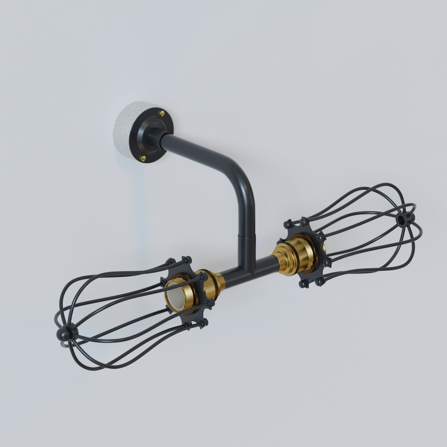 Industrial 2-Way Cage Conduit Wall Light Fixture - Vintage Black Metal Sconce