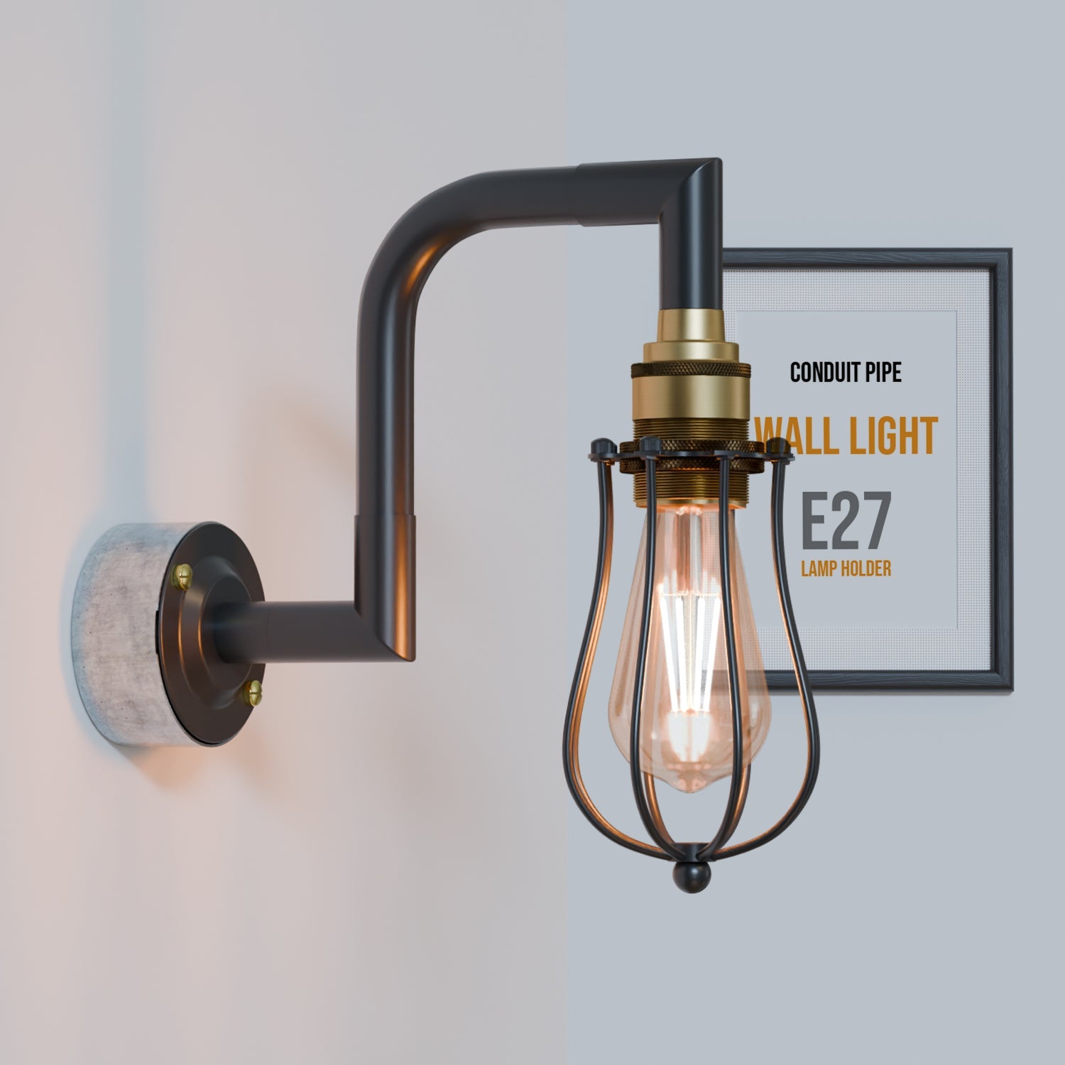 Industrial Rustic Metal 20mm Conduit Pipe Wall Lighting Kit E27 Base
