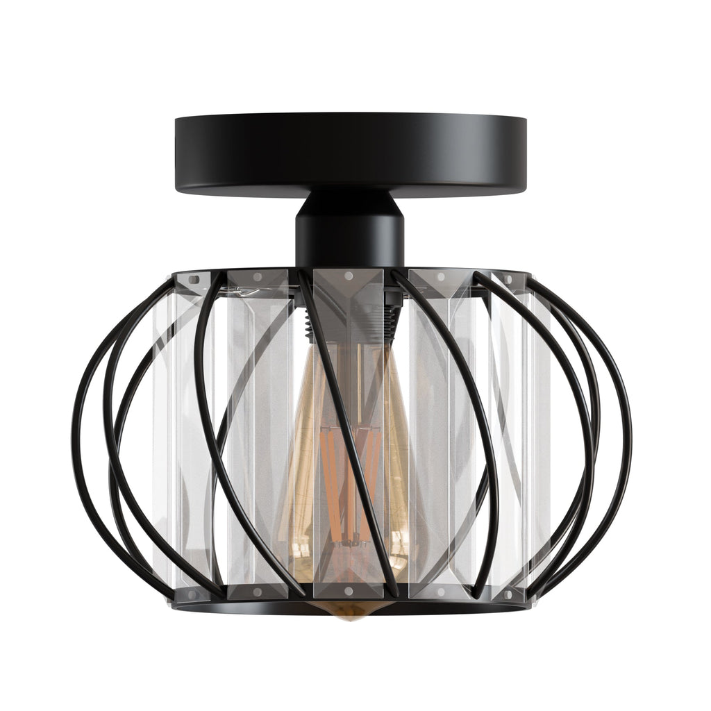 Industrial Modern Metal & Glass Crystal Ceiling Light Fixture, Elegant Flush Mount Lamp