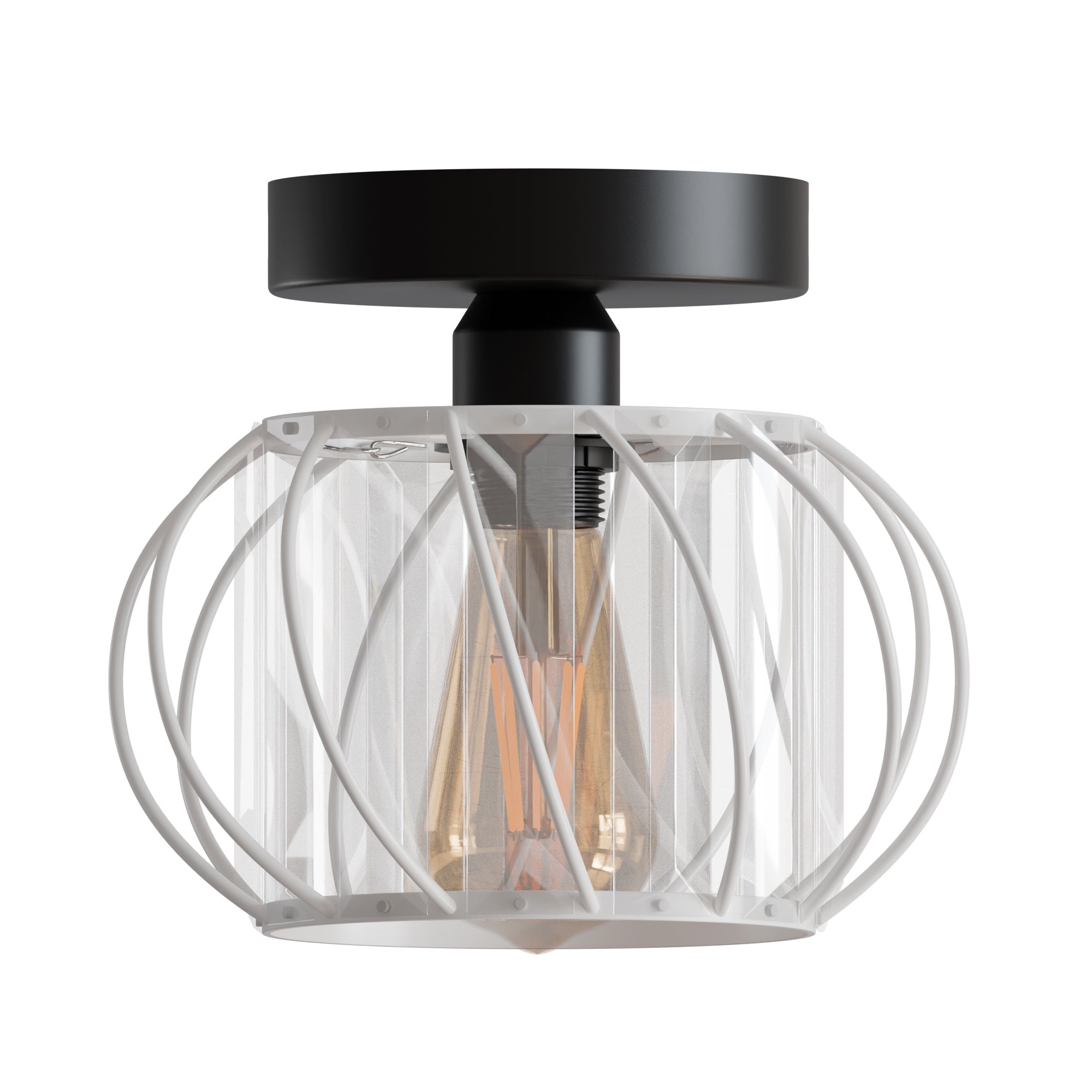 Chic Industrial Modern Metal & Crystal Glass Flush Mount Ceiling Light Fixture