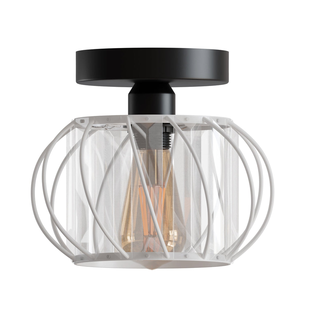 Modern Industrial Metal and Glass Crystal Flush Mount Ceiling Light Fixture