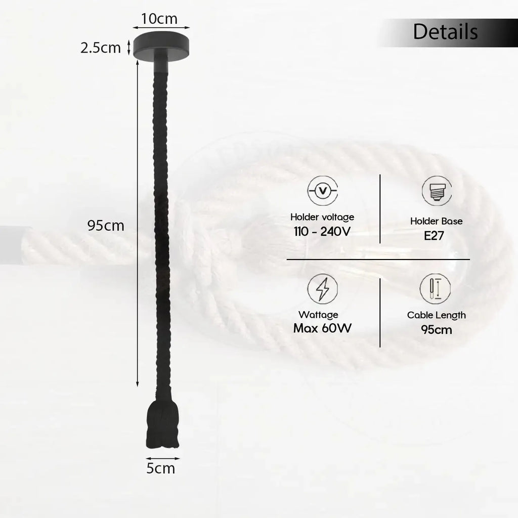 Charming Vintage Industrial Hemp Rope E27 Ceiling Pendant Light Kit