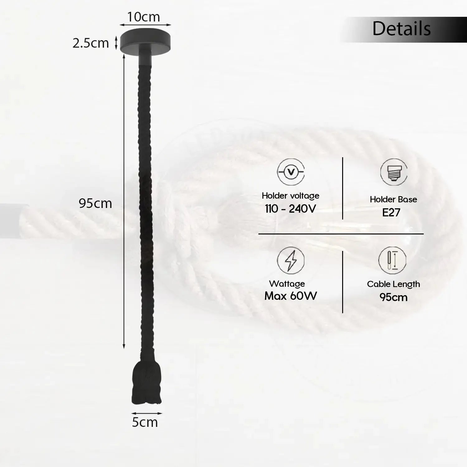 Charming Vintage Industrial Hemp Rope E27 Ceiling Pendant Light Kit