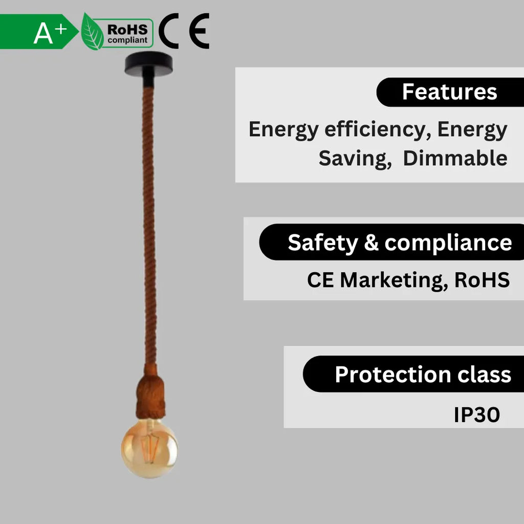 Charming Vintage Industrial Hemp Rope E27 Ceiling Pendant Light Kit