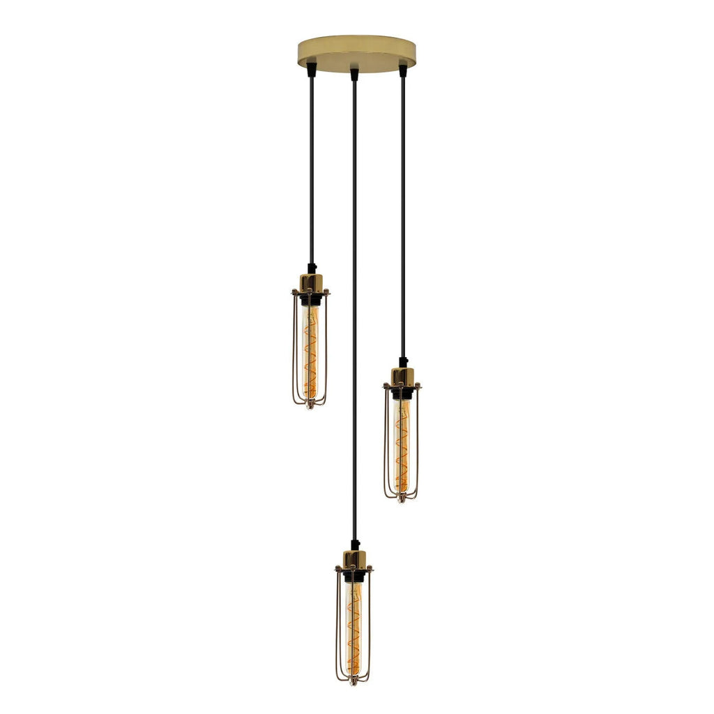 Vintage Industrial 3-Way Cage Pendant Light Cluster Hanging Ceiling Lamp Fixture