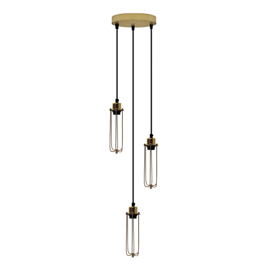 Vintage Industrial 3-Way Pendant Ceiling Light with Metal Cage Lampshade Cluster