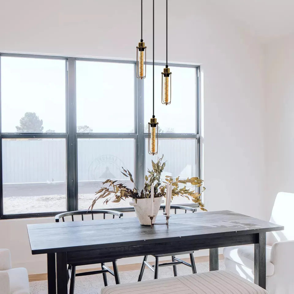 Vintage 3 Way Pendant Hanging Cage Lamp Industrial Cluster Ceiling Light ~5775