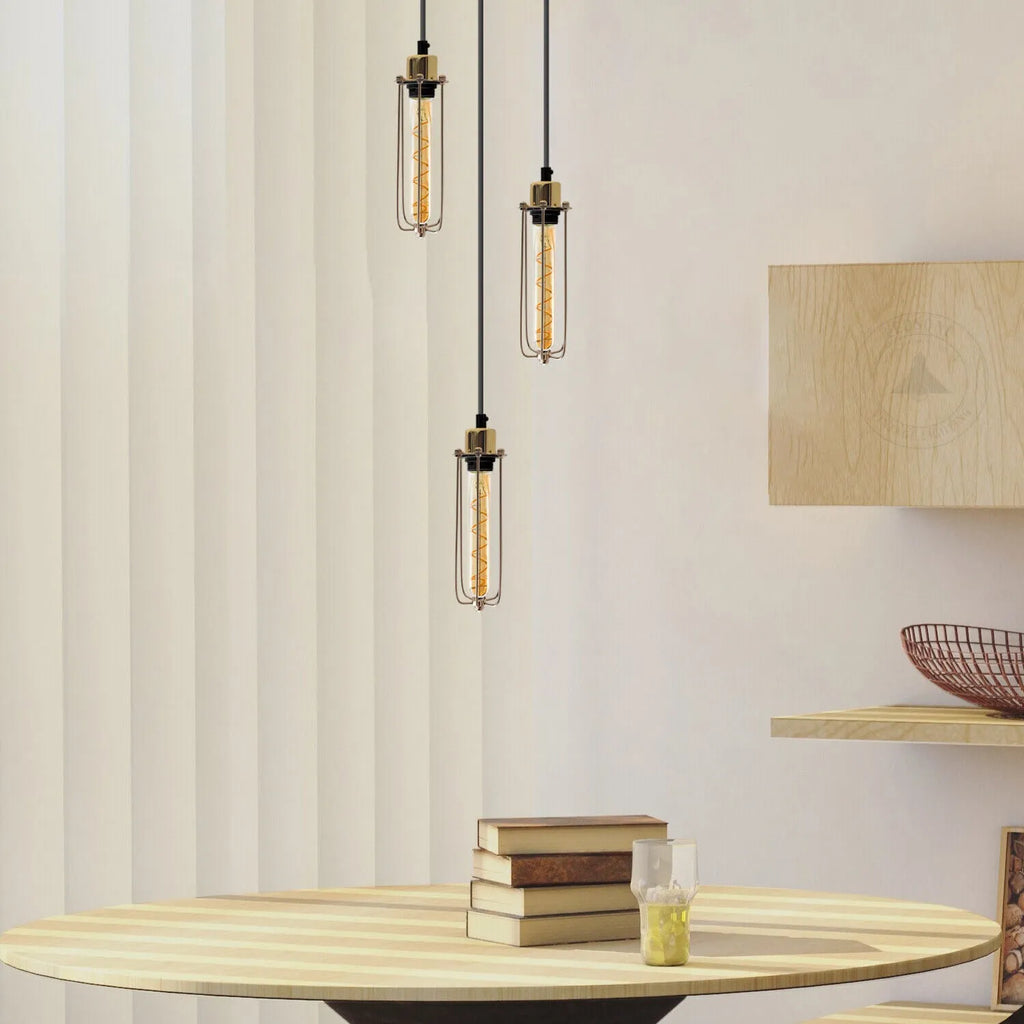 Vintage 3 Way Pendant Hanging Cage Lamp Industrial Cluster Ceiling Light ~5775