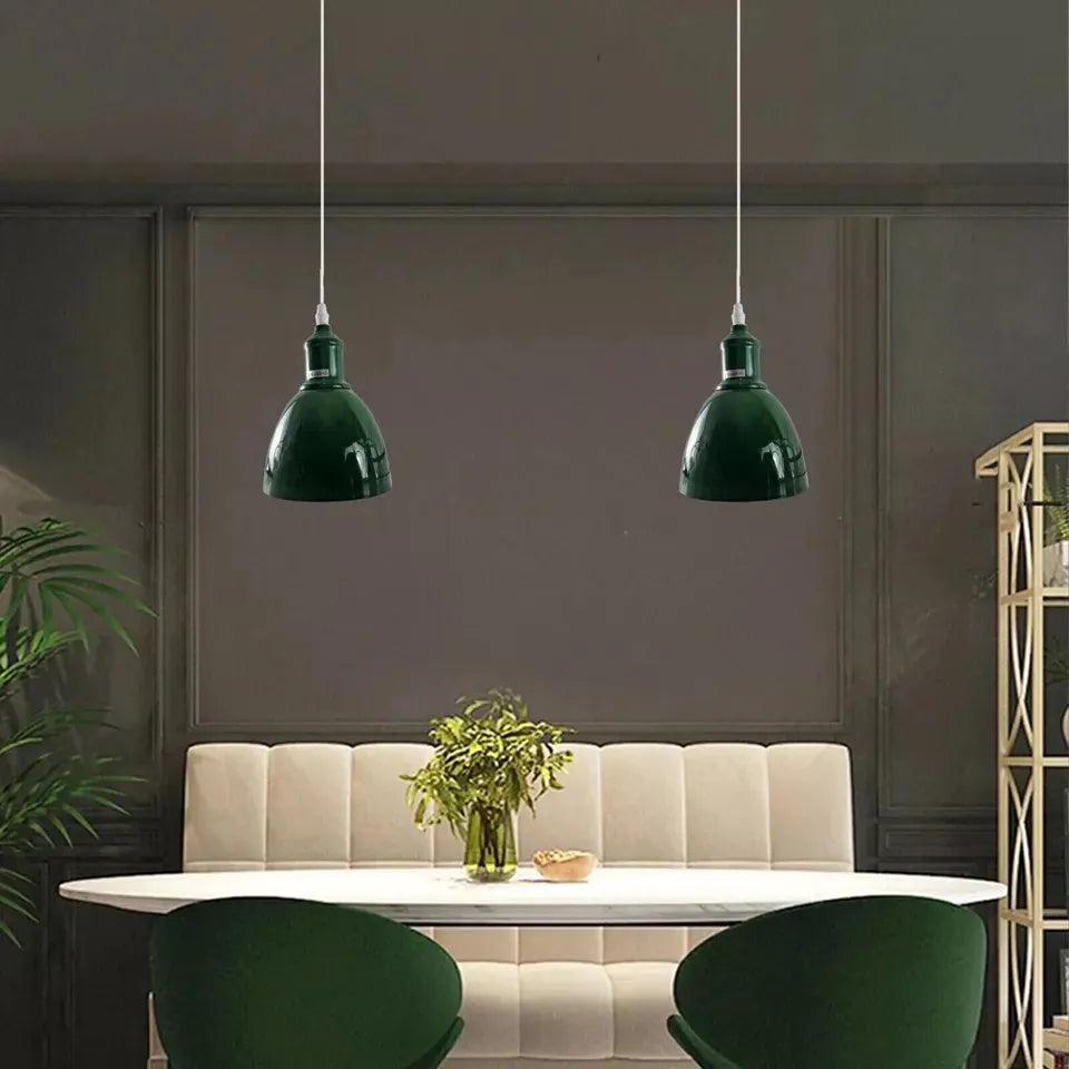 Modern Industrial Green Dome Pendant Light for Kitchen Island Bar Area