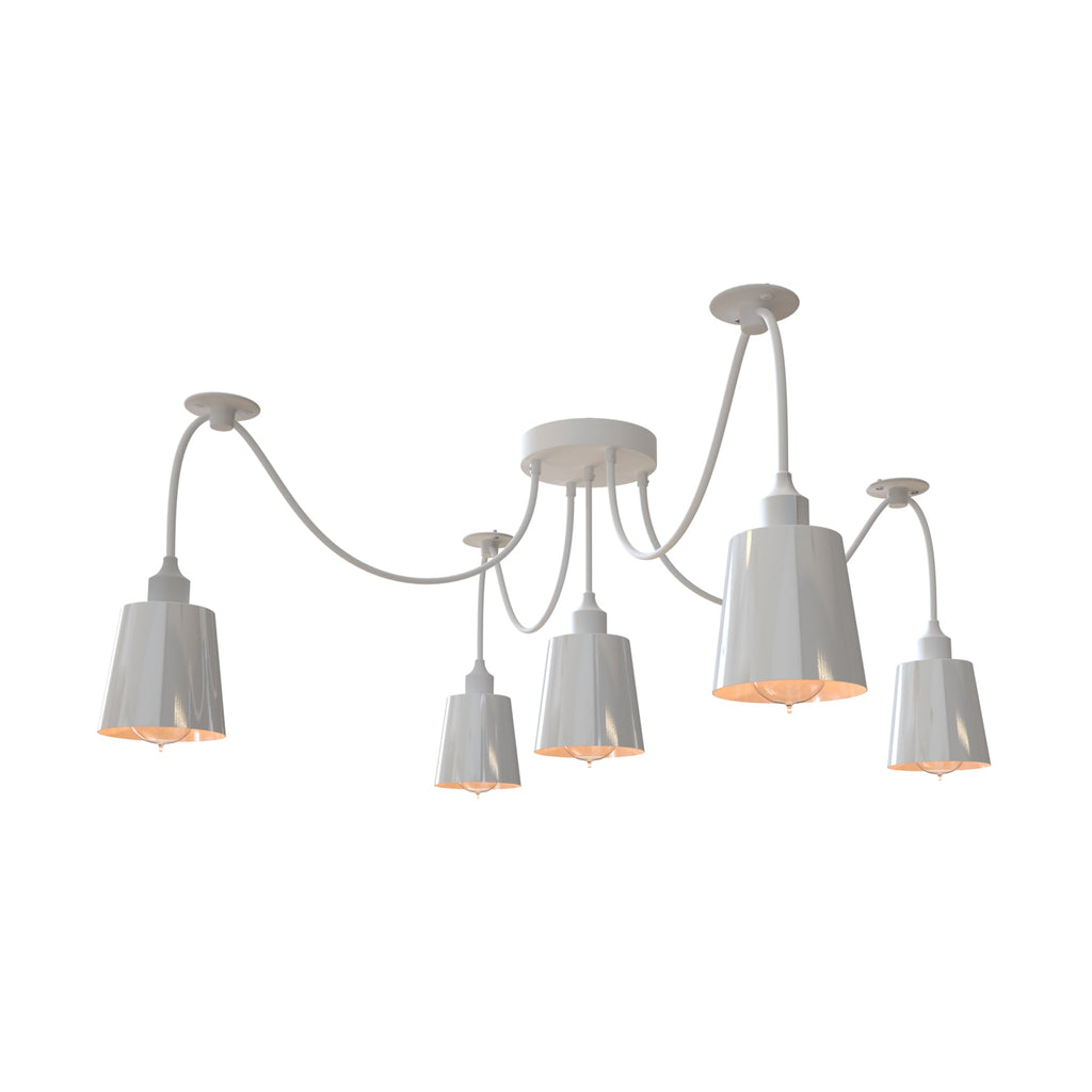 Modern Industrial 5-Way Spider Pendant Light with White Metal Shades
