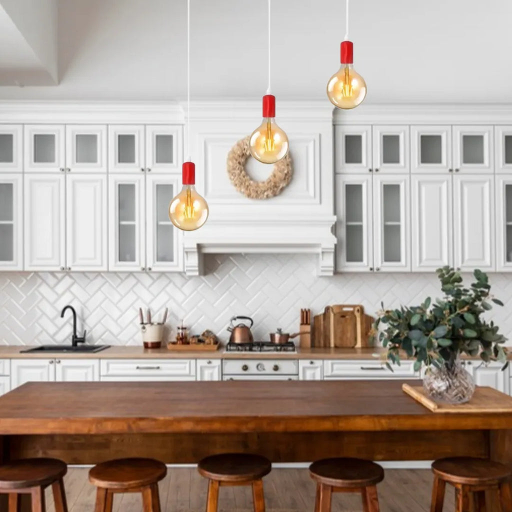 Industrial 3-Light E27 Pendant Fixture, Adjustable Height Hanging Lamp for Kitchen