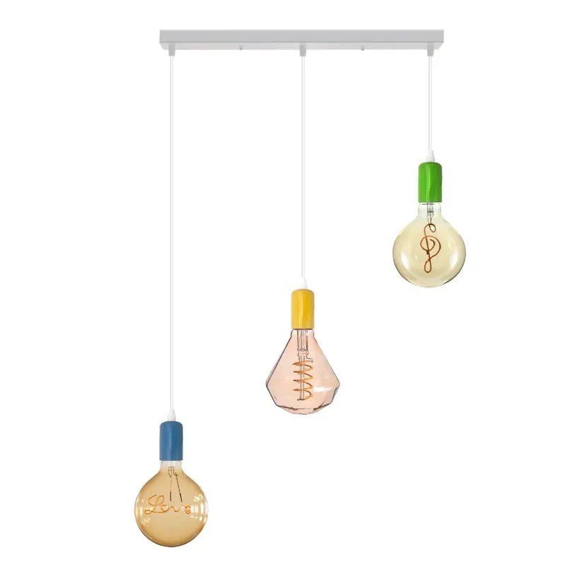 Industrial 3-Light Ceiling Pendant, E27 Bulb Sockets, Adjustable Flex Cable