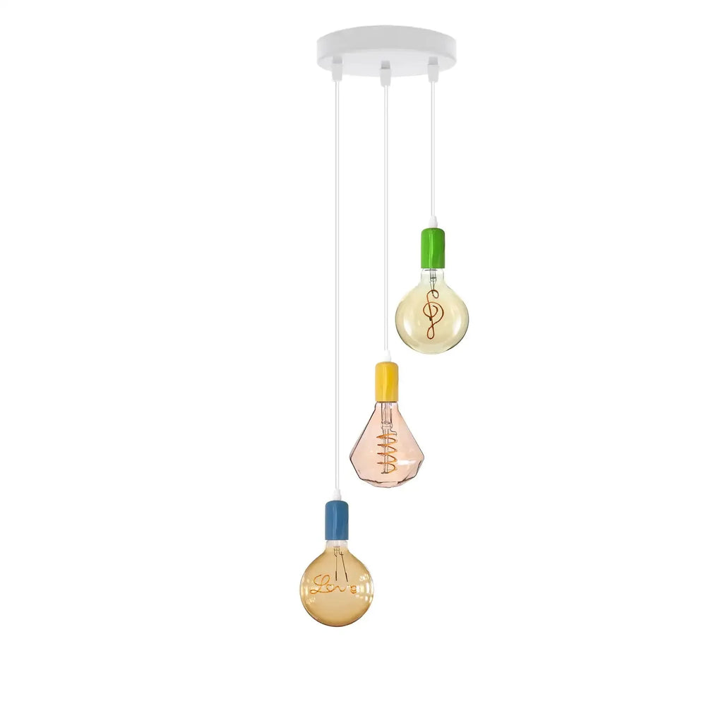 Industrial 3-Light Ceiling Pendant, E27 Bulb Sockets, Adjustable Flex Cable
