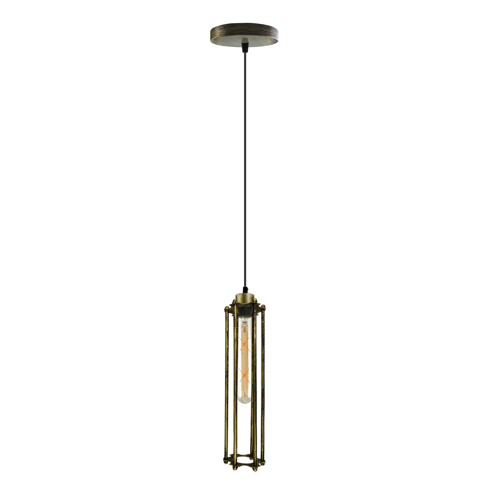 Adjustable E27 Brushed Brass Cage Pendant Light Fixture Modern Industrial