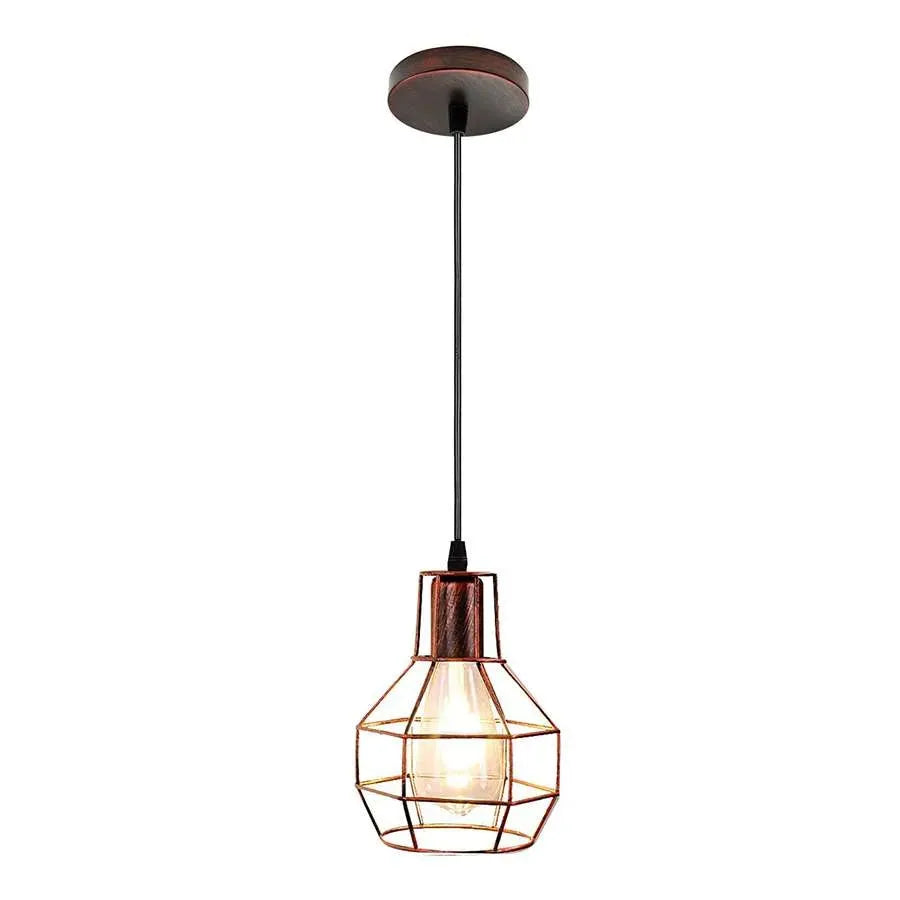 Industrial Rustic Red Vintage Nest Metal Wire Cage Pendant Light