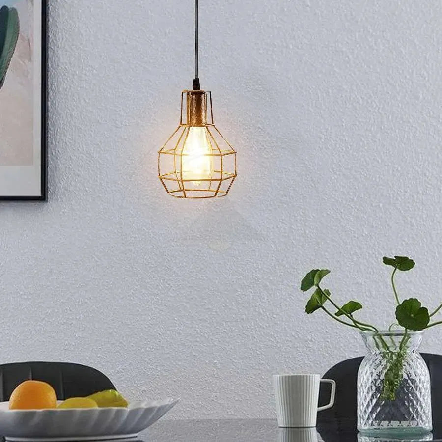 Vintage Rustic Red Wire Cage Pendant Light Fixture, E27 Modern Lamp