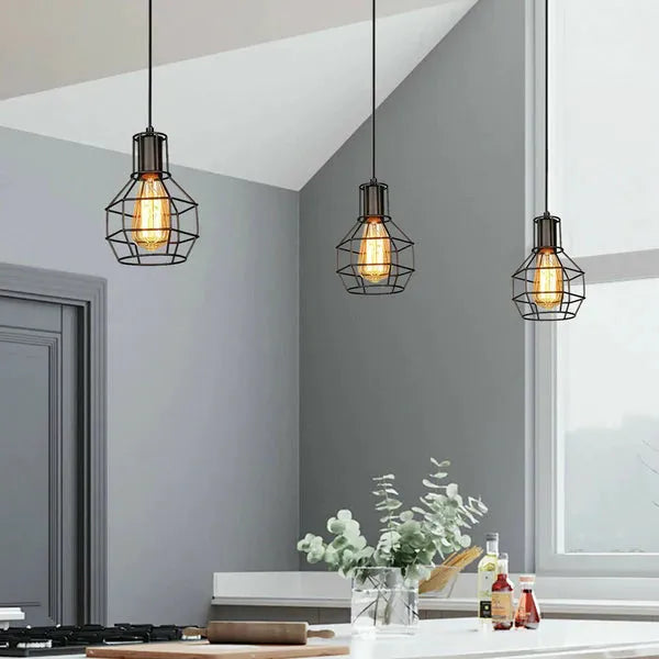 Industrial Rustic Red Vintage Nest Metal Wire Cage Pendant Light