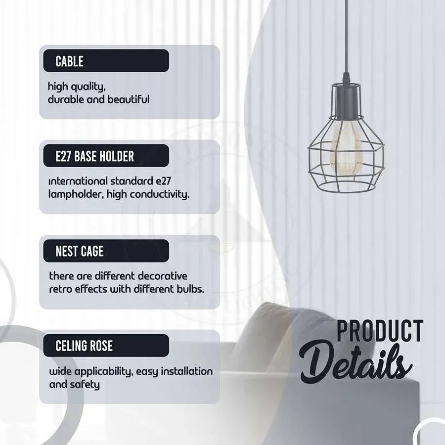 Vintage Nest Wire Cage Ceiling Pendant Cluster Light Fitting ~5814