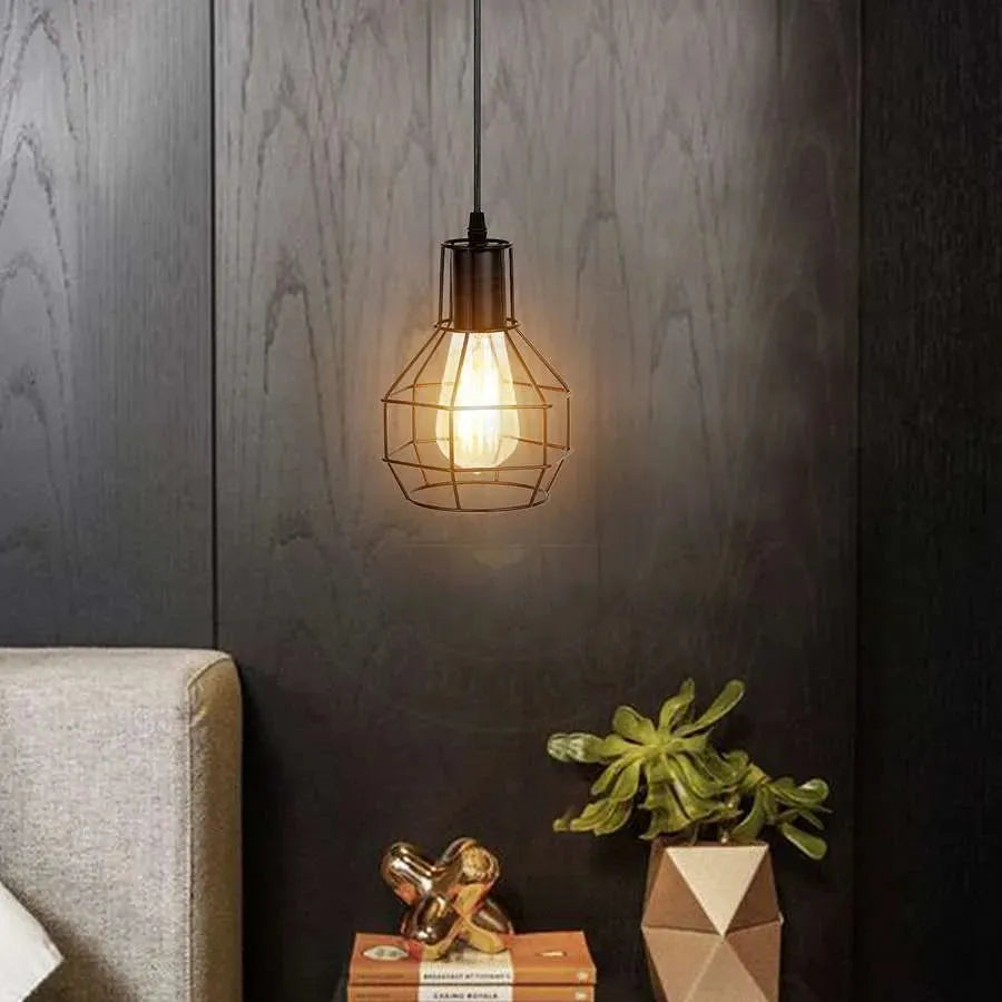 Industrial Rustic Red Vintage Nest Metal Wire Cage Pendant Light