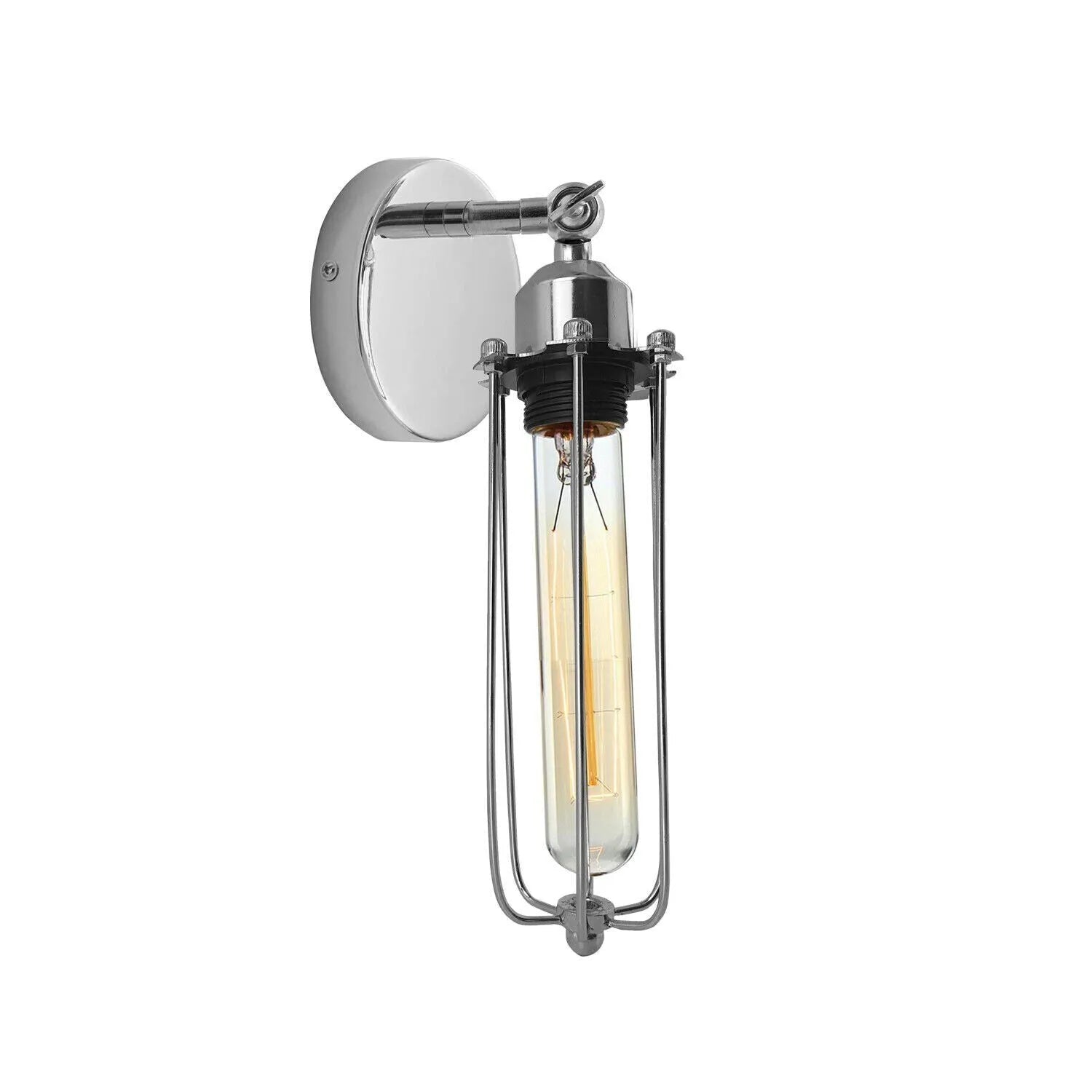 Industrial Retro Adjustable Wall Light Fixture, E27 Base, Chrome Metal Finish