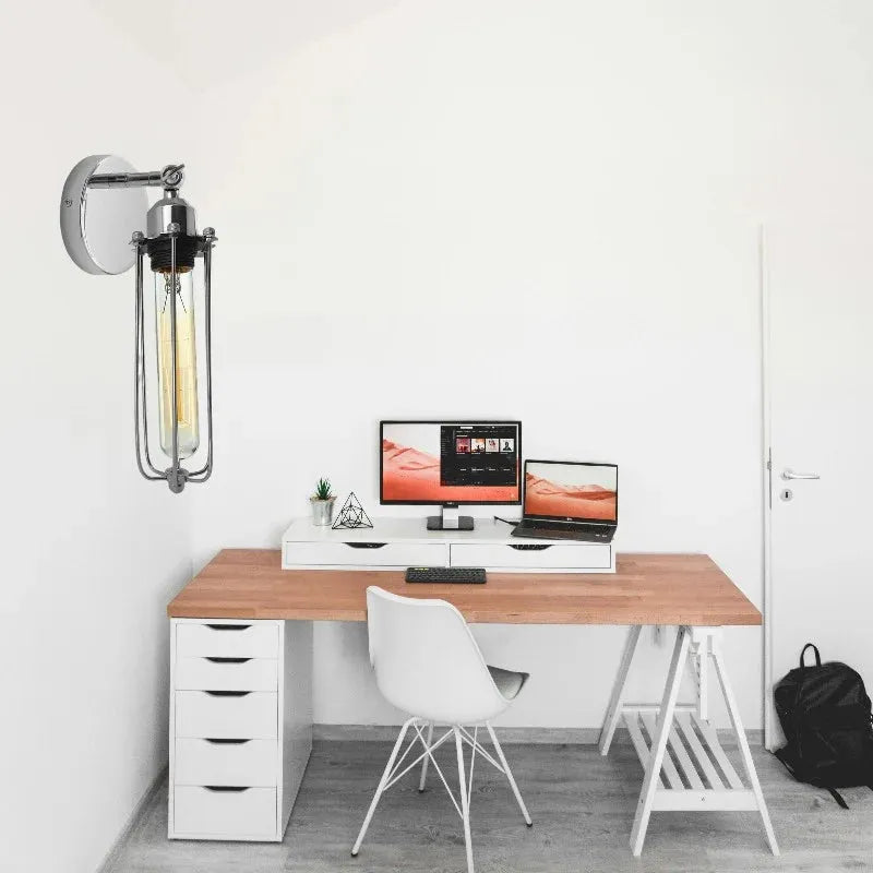 Industrial Retro Adjustable Wall Light Fixture, E27 Base, Chrome Metal Finish