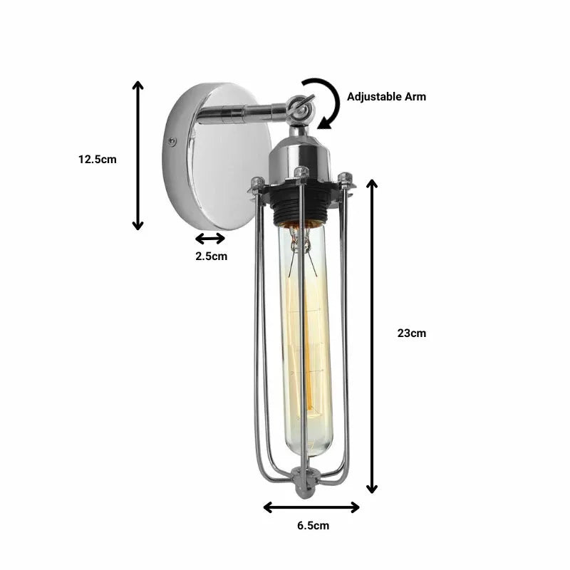 Industrial Retro Adjustable Wall Light Fixture, E27 Base, Chrome Metal Finish