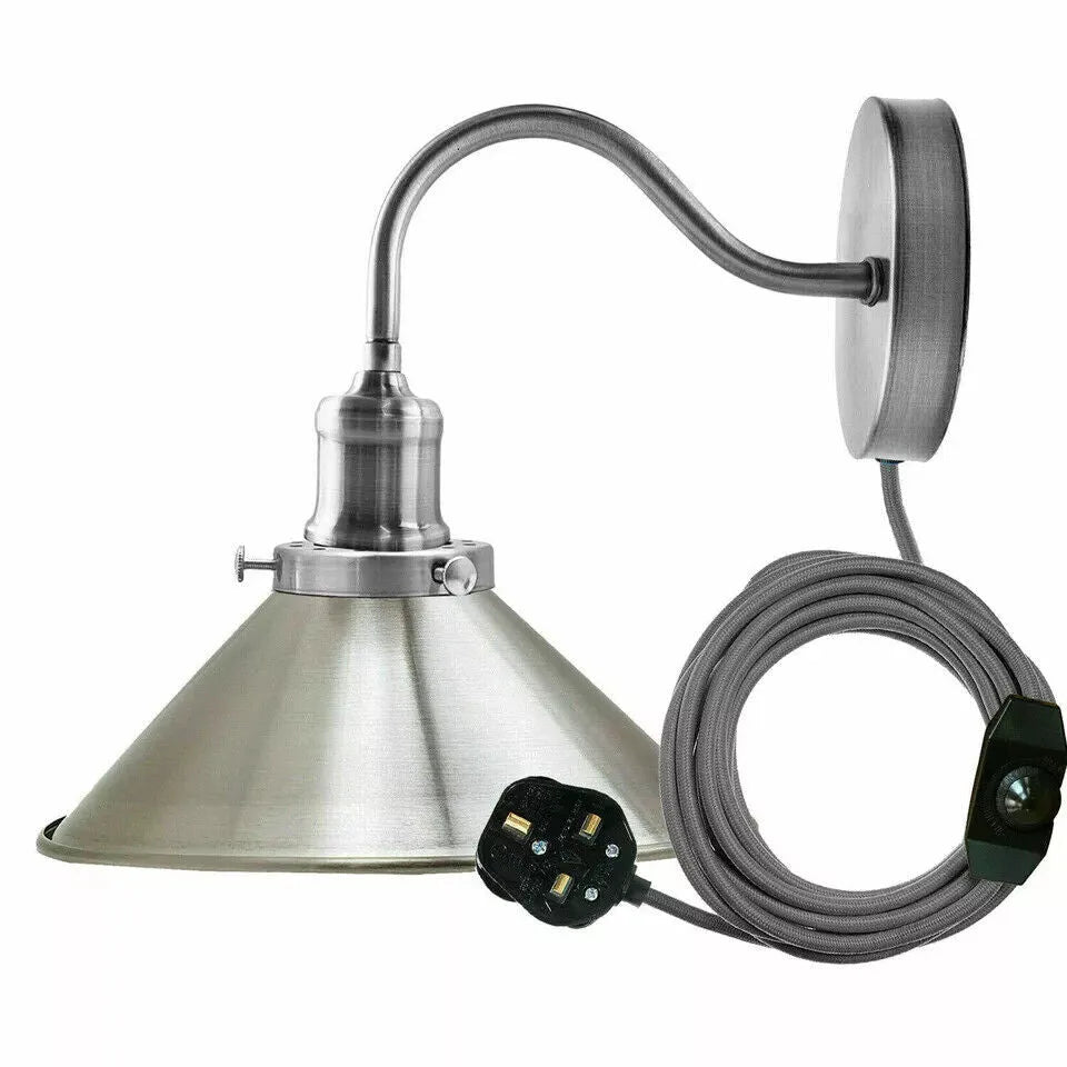 Vintage Dimmer Wall Light | 2m Plug-in with Lampshade ~5830